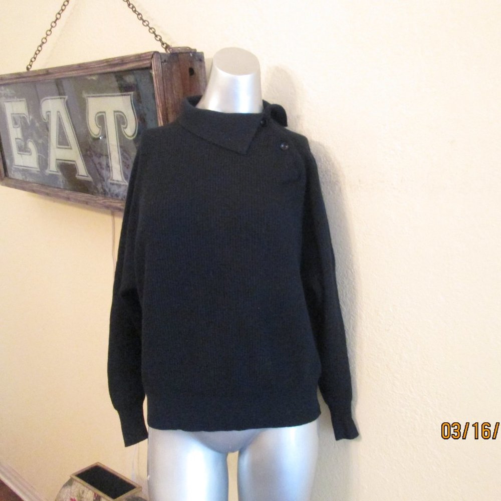 Vintage 70s Buffagni Black Pullover Rib Sweater Merino Wool L